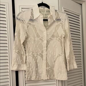 Anne Fontaine White Lace Button-Down Shirt